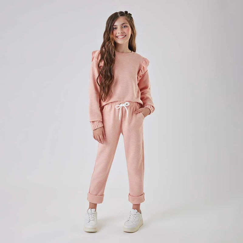 Conjunto Blusão Boxy e Calça Slim Moletinho Canelado Nina Go! - Feminino 06 / Menina / Plie