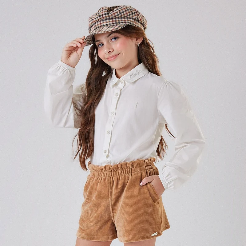 Camisa Manga Longa Gola Bordada Nina Go - Feminina 18 / Menina / Rose