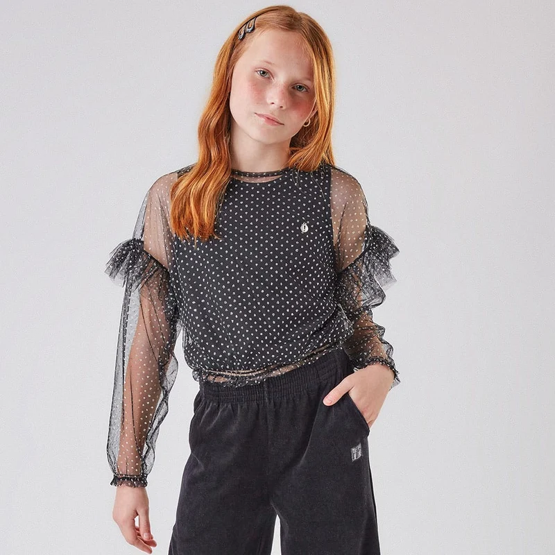 Conjunto Blusa em Tule e Top Cotton Nina Go - Feminina 06 / Menina