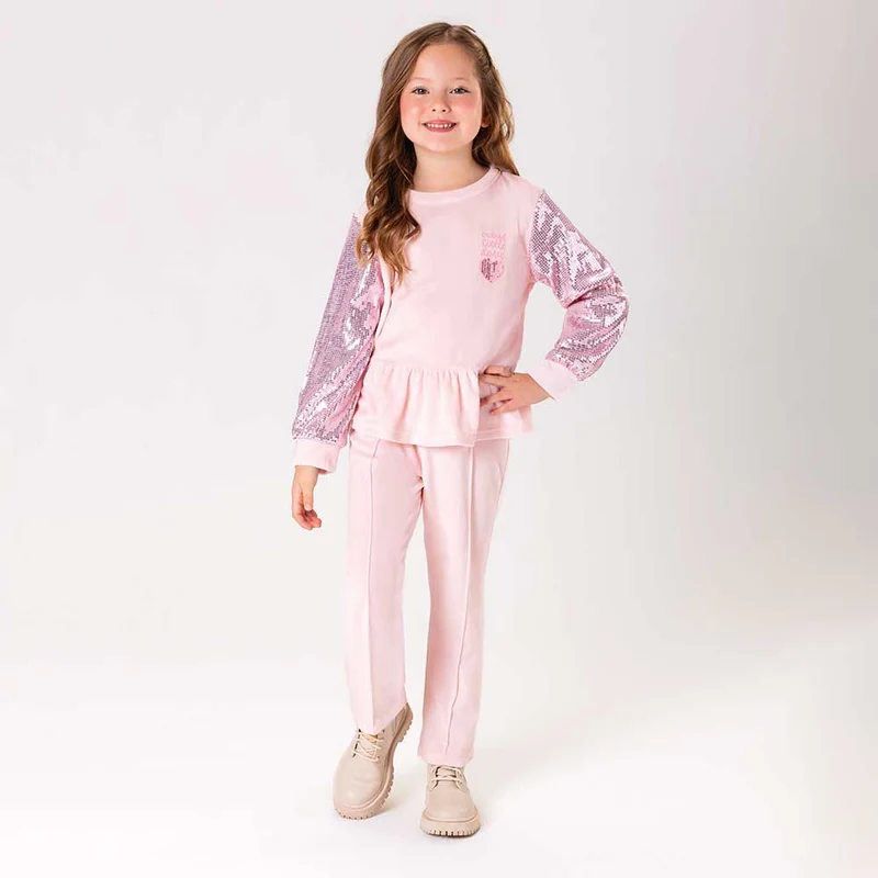 Conjunto em Plush e Malha Lantejola Cute Little Lova Somnii - Feminino 08 / Menina / Petala