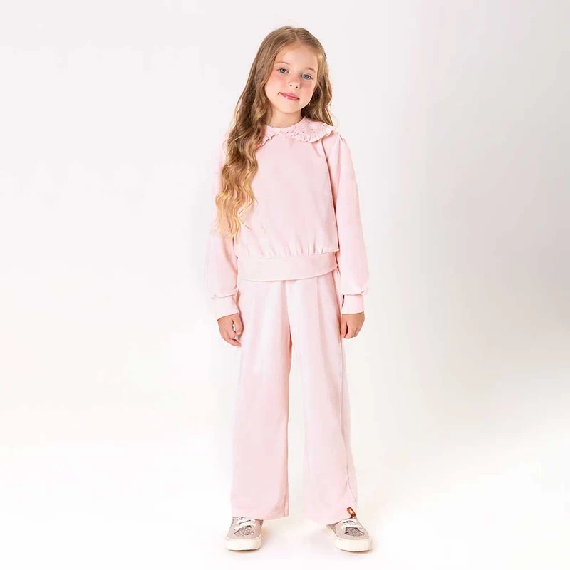 Conjunto Blusão e Calça Wide em Plush Gola Strass Somnii - Feminino 10 / Menina / Petala