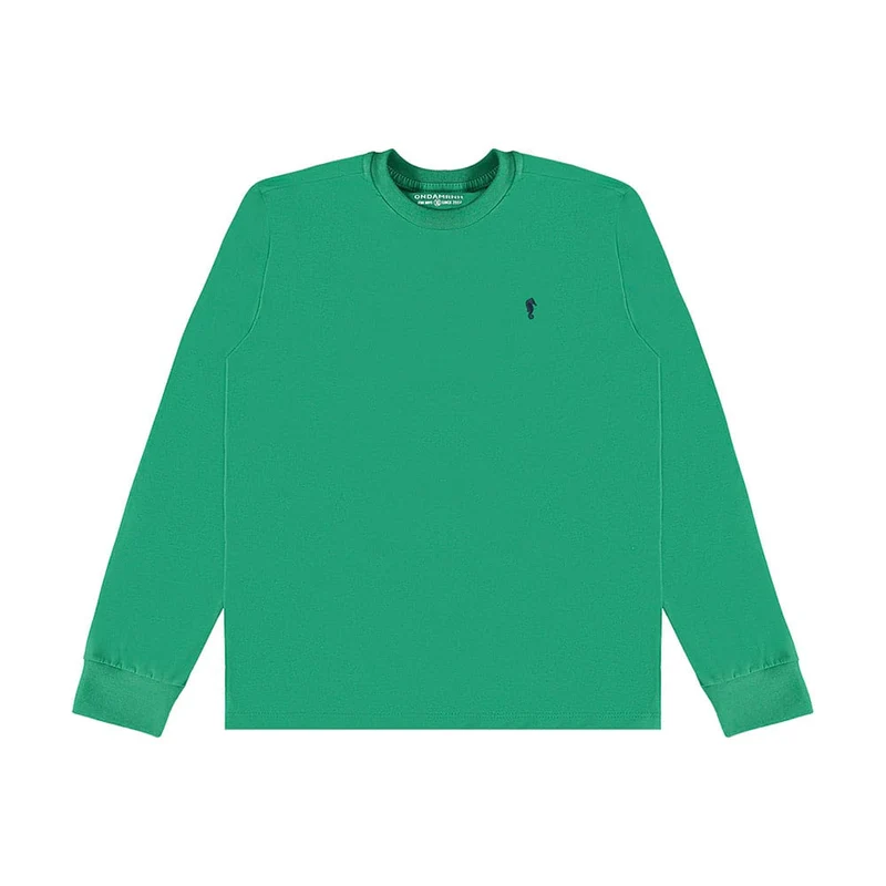 Camiseta Manga Longa Meia Malha Onda Marinha - Masculina 14 / Menino / Verde