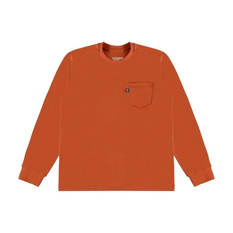 Camiseta Manga Longa Meia Malha Onda Marinha - Masculina 12 / Menino / Laranja
