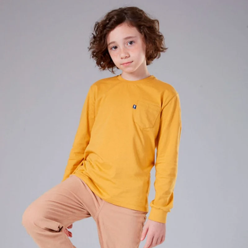 Camiseta Manga Longa Bolsinho Onda Marinha - Masculina 14 / Menino / Mineral