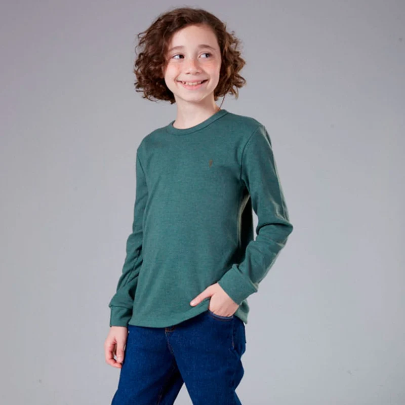 Camiseta Manga Longa Suedine Onda Marinha - Masculina 01 / Menino / Verde