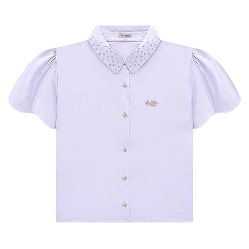 Camisa Manga Curta Gola Strass Nina Go - Feminina 18 / Menina