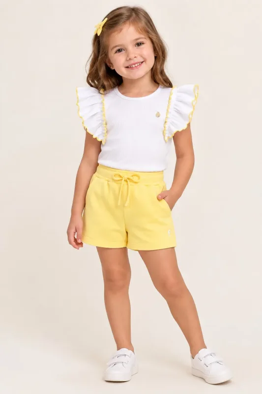 CONJUNTO REGATA EM RIBANA CANELADA E SHORTS EM MOLETINHO / CREME