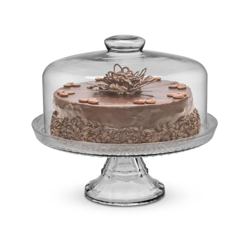 Boleira De Vidro Com Pé Gourmet Base E Tampa Vidro