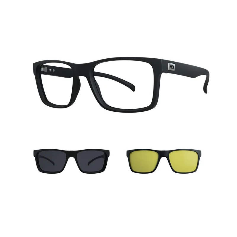 Óculos de Grau HB Polytech 0339 Clip On Matte Black/ Gray/ Night Drive