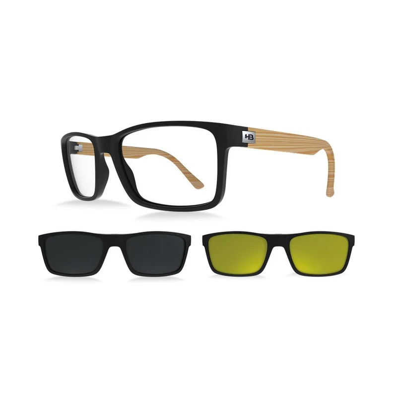 Óculos de Grau HB Switch 0426 Clip on Matte Black Dark Wood/ Gray/ Night Drive