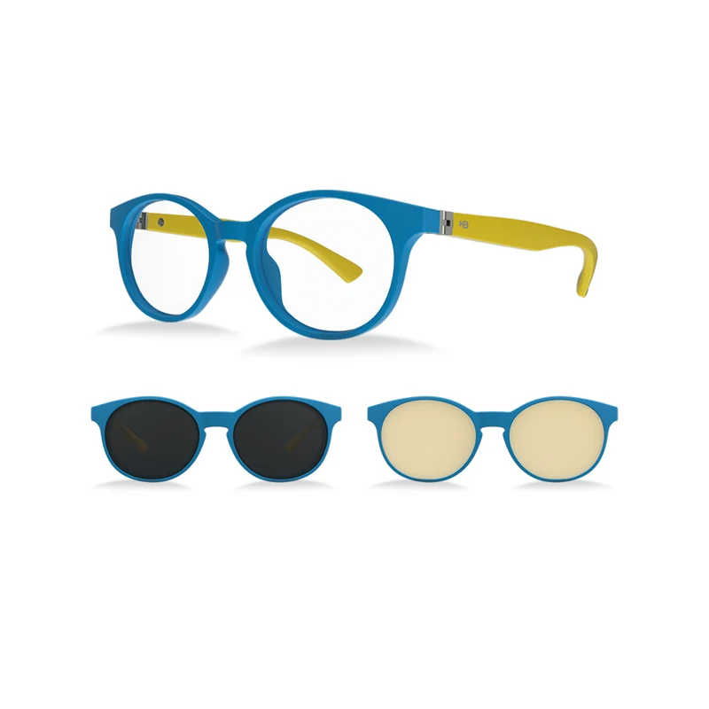Óculos de Grau HB Switch 0456 Redondo Royal/ Yellow/ Polarized Gray/ Gamer - Grau - TAM 44 mm