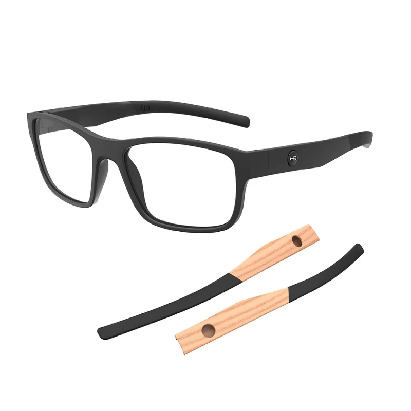 Óculos de Grau HB Troca Haste Polytech 0513 Matte Black + H Wood