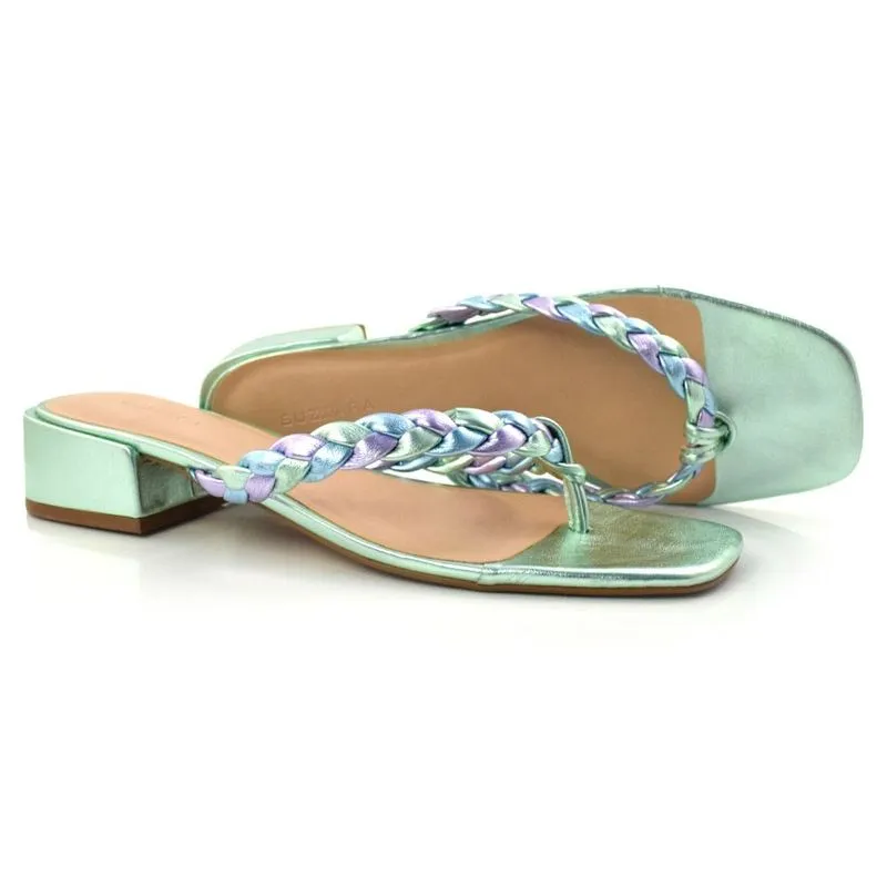 Tamanco de Salto Bloco Baixo Suzzara Azul 17608 METAL 35
