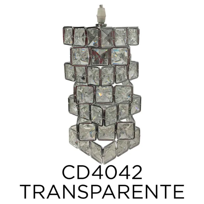 Pendente cristal diamante quadrado torcido CD4042 transparente cabo 60CM