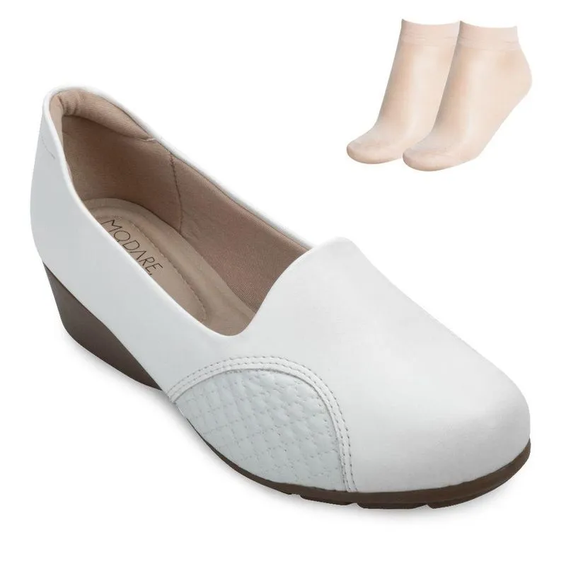 Sapato Modare Anabela e Meia MD24-70142 36 / Branco/Caramelo