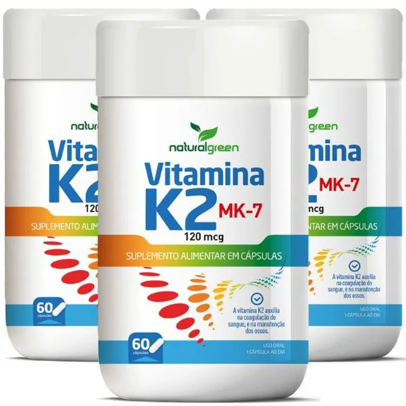 Combo Vitamina Mk7 K2 120mcg 180 cápsulas Ossos Mais Resistentes