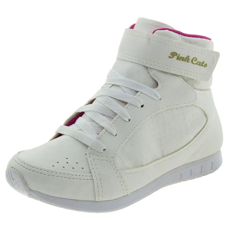 Tênis Infantil Feminino Cano Alto Pink Cats - W464A BRANCO 33