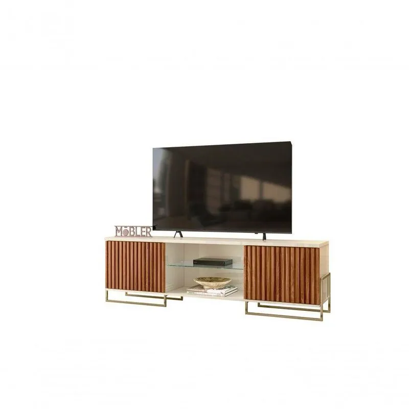Bancada 1.8 Para Tv De Até 75 Polegadas Cinamomo Mel- Off White - Mobler