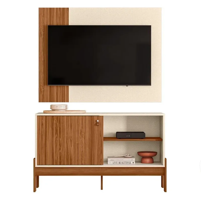 Rack Com Painel 1,20cm Wood Cinamomo/Mel/Off White - Mobler
