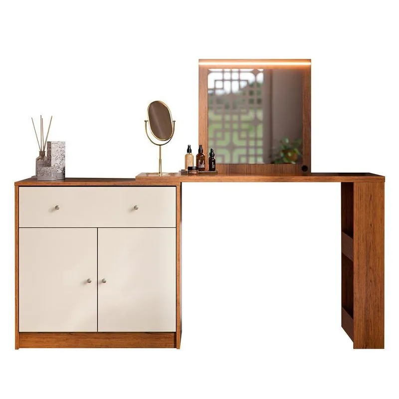 Penteadeira Camarim De Canto Aura 2 Portas E 1 Gaveta Canela/off White - Mobler