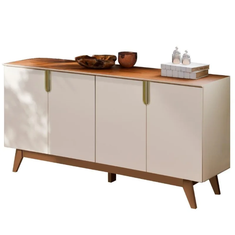 Balcão Buffet Recife 4 Portas MDP-MDF 160CM Off White e Canela Möbler