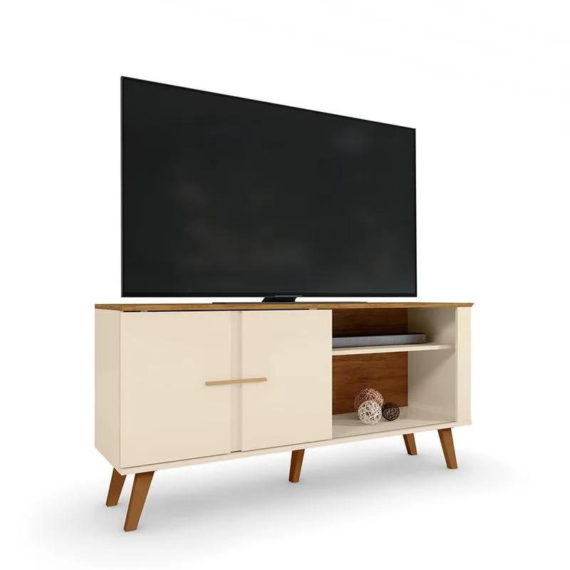 Rack Bancada Ilhéus Off White/Canela Para Tv Até 55 - Mobler