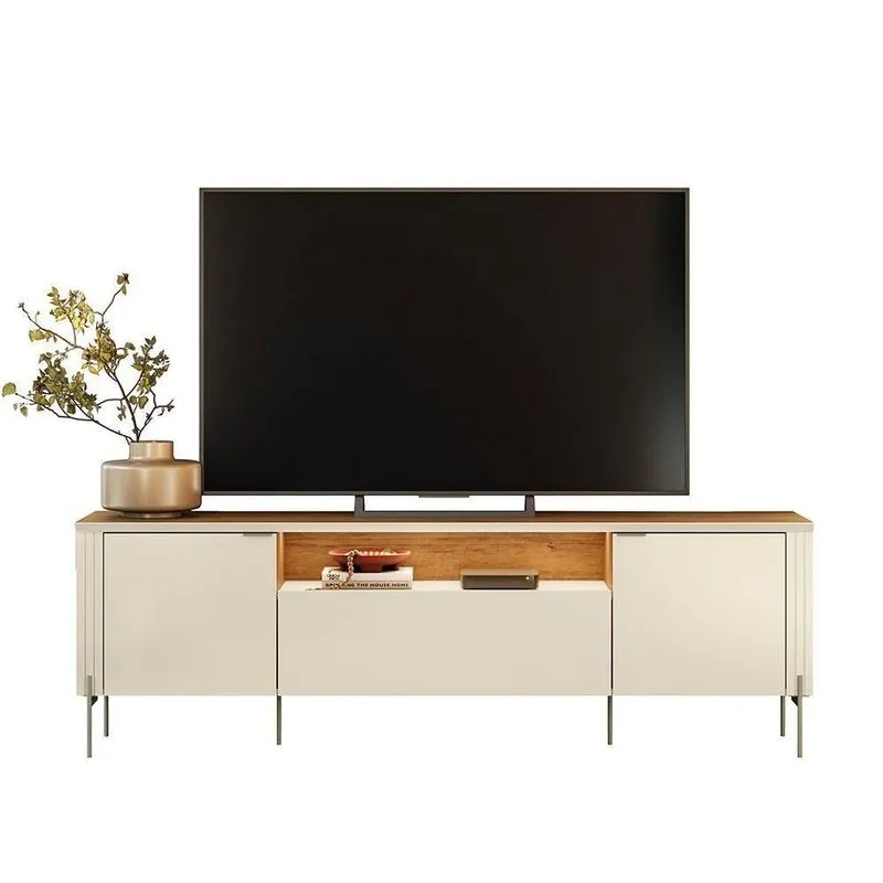 Rack Bancada Para TV Dourados 75" 180cm MDF-MDP com LED Off White-Canela Mobler