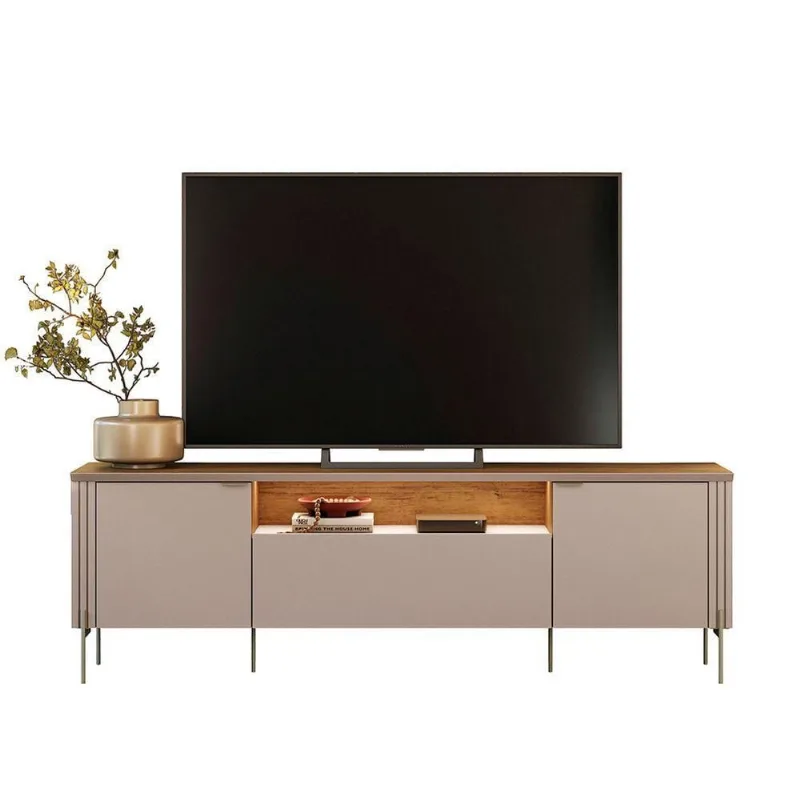 Rack Bancada para Tv Até 75 Polegadas Bancada Dourados 180cm MDF MDP Off White Loja Doce Lar
