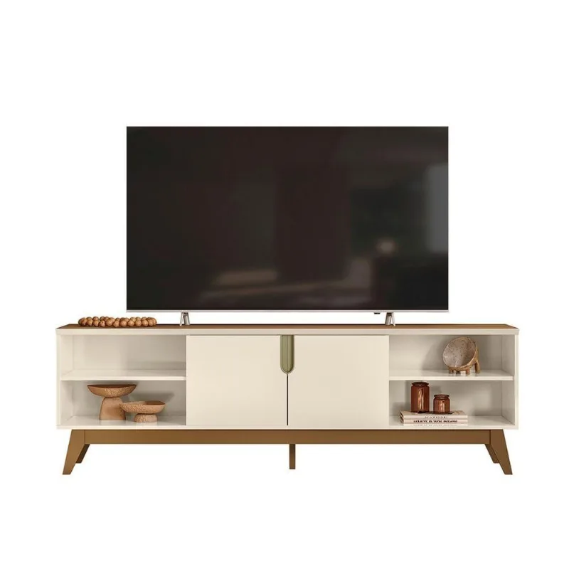 Rack para Tv Até 75 Polegadas Bancada Campinas 183cm MDP com Nichos Off White Loja Doce Lar