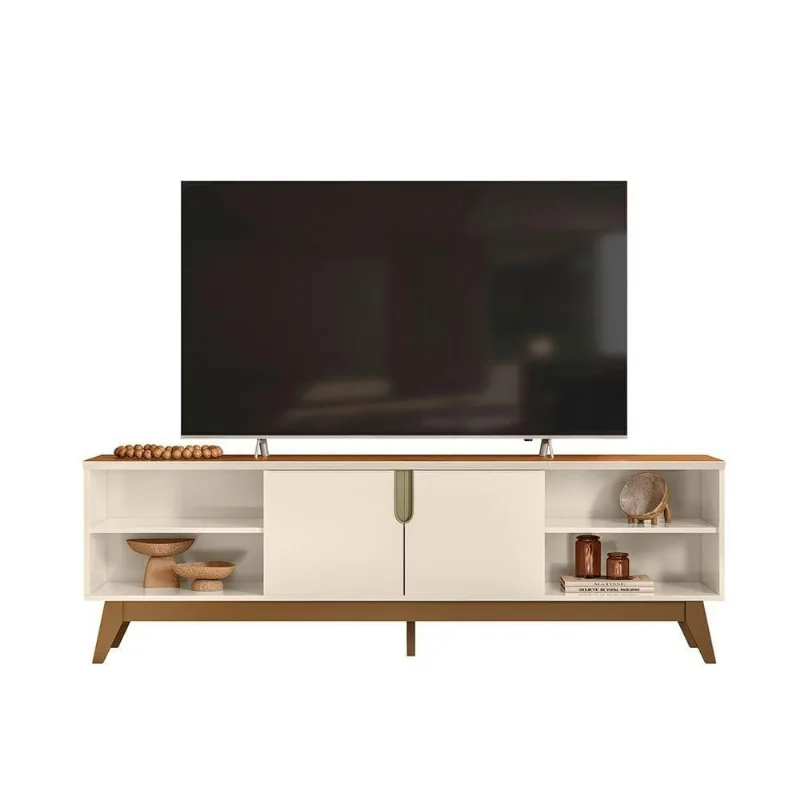Rack para Tv Até 75 Polegadas Bancada Campinas 183cm MDP com Nichos Off White Loja Doce Lar