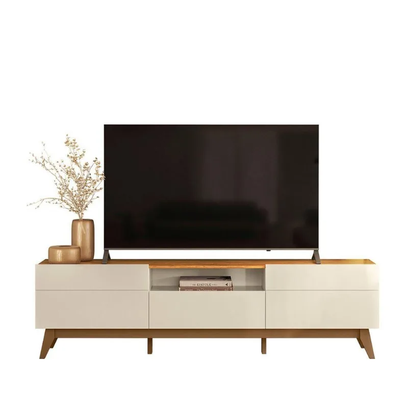 Rack Bancada Diadema para Tv Até 75 Polegadas 200cm MDP MDF Off White Loja Doce Lar