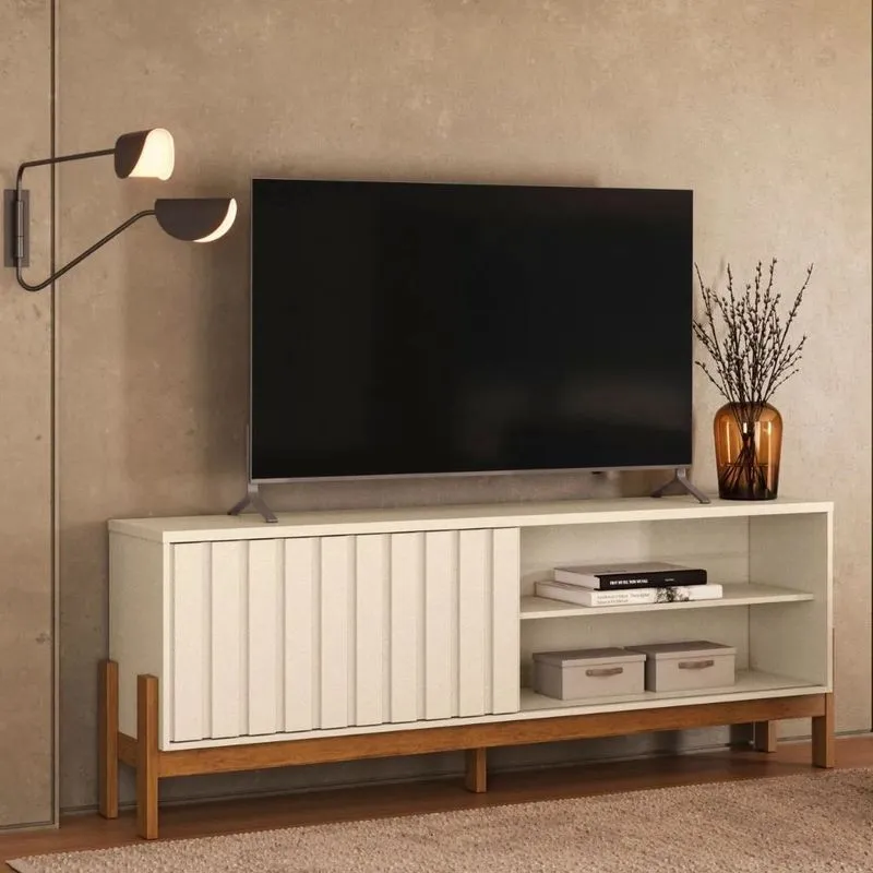 Rack Ripado Para TV Até 75 Polegadas 1 Porta De Correr Com Pés New Aurora Mobler