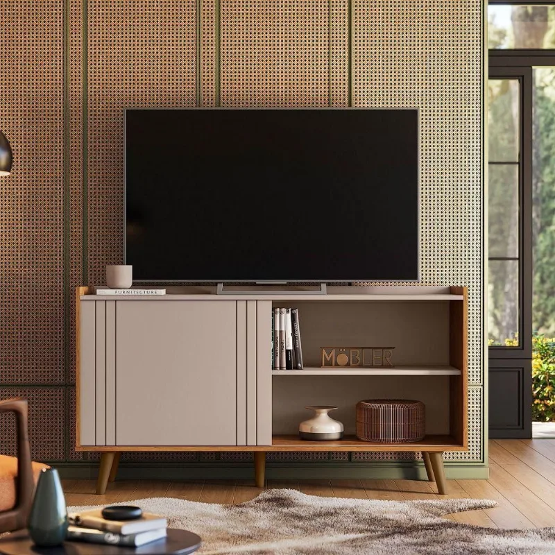 Rack Bancada para TV Austin 60 Polegadas MDP MDF 1 Porta Grigio Fosco Canela Möbler