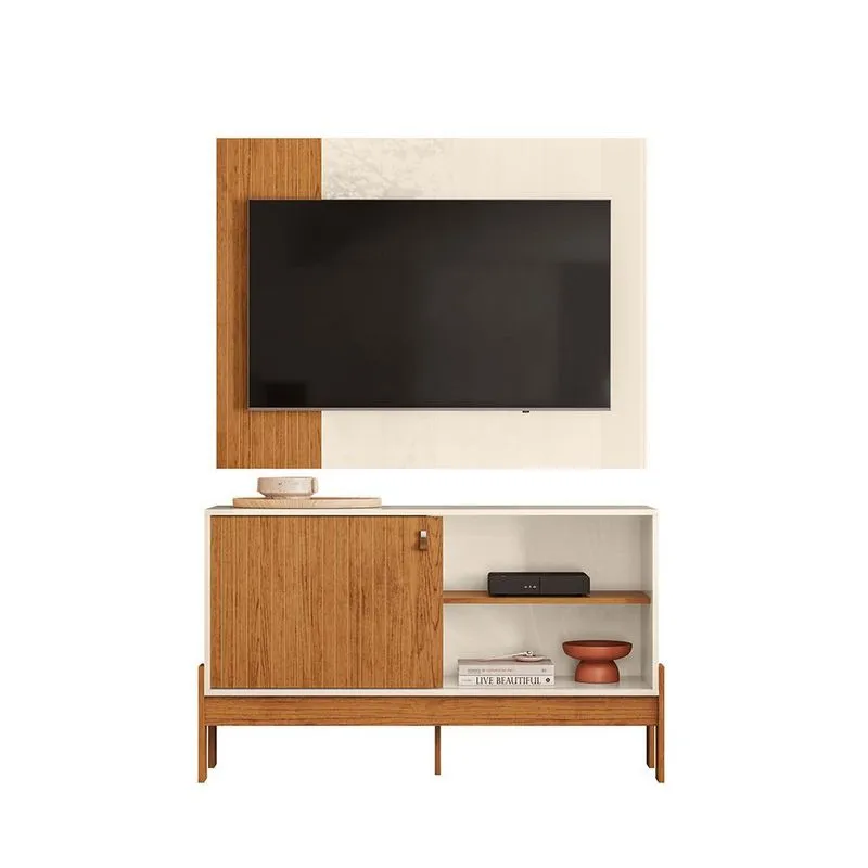 Rack Bancada Com Painel Wood Canela/Off White Para Tv Até 42 - Mobler