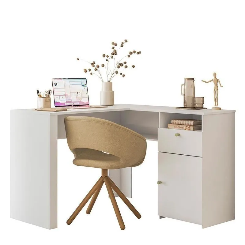 Escrivaninha De Canto Flora Office Moderno 1 Gaveta MDP Branco Fosco Mbler