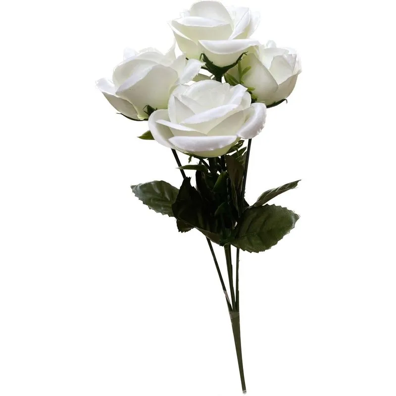 Kit 4 Buques Com 5 Rosas Artificias Branca Lindas E Laváveis
