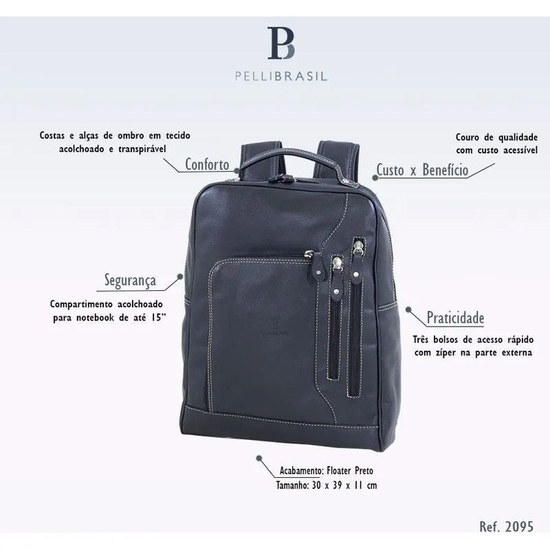 MOCHILA COURO PELLIBRASIL 2095 MARROM CAFE
