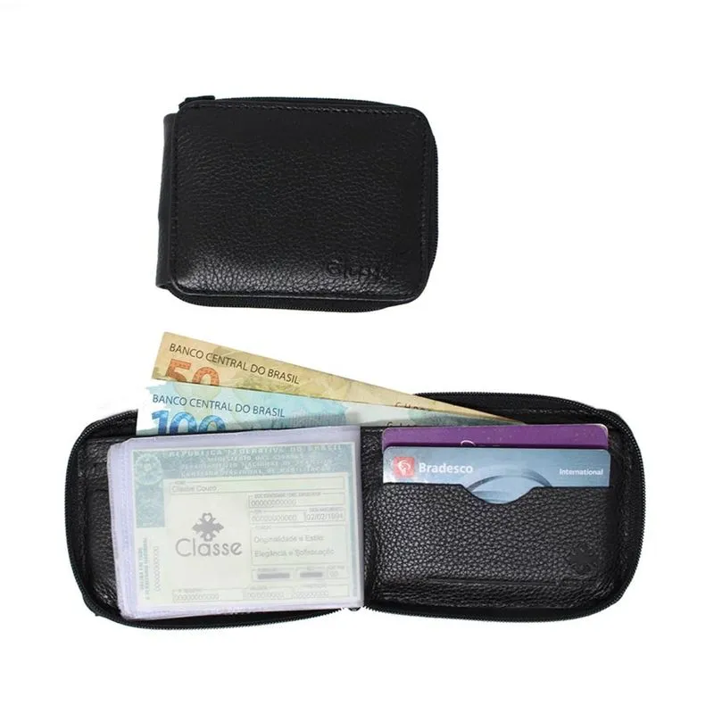 CARTEIRA MASCULINA ZÍPER CLASSE COURO PEQUENA 093-0 PRETA