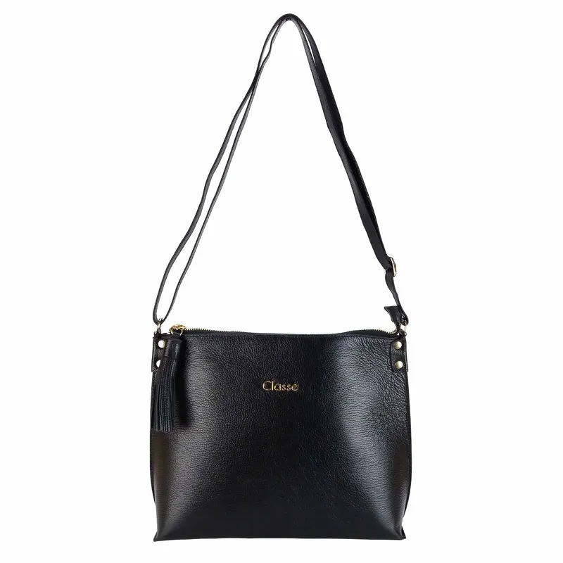 Bolsa feminina transversal preto 2367 Classe Couro