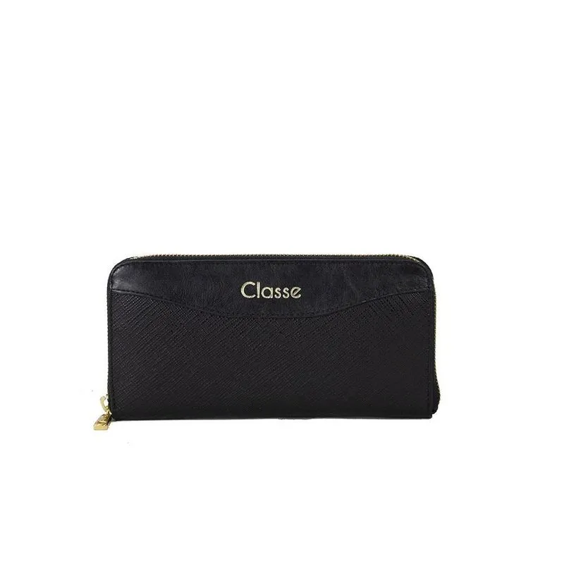 Carteira Classe Couro Feminina Zíper Ctf251 Cb51 Preta