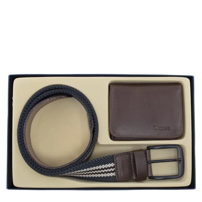 Kit Carteira Cinto Masculino Presente Classe Couro 040-0 Marrom