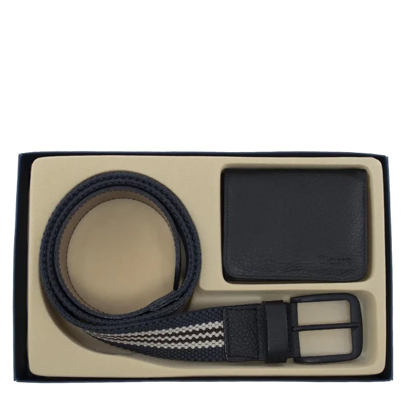 Kit Carteira Cinto Masculino Presente Classe Couro 040-0 Preto