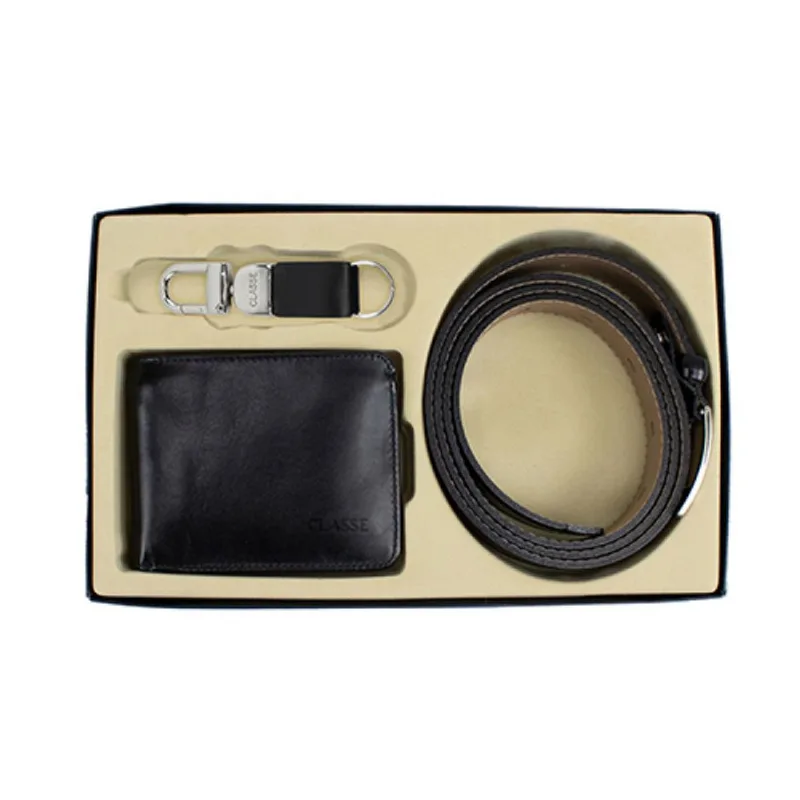 KIT CARTEIRA CINTO CHAVEIRO MASCULINO CLASSE COURO 173 Marrom