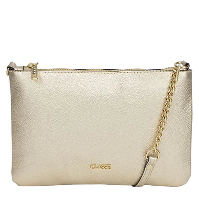 Bolsa Transversal Feminina Classe Couro 3022 Dourado