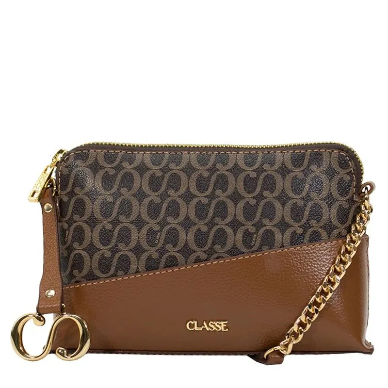 Bolsa Crossbody Classe Couro Maitê Marrom Feminina Bolsa Marrom Nocciola Classe Couro Crossbody Maitê Feminina