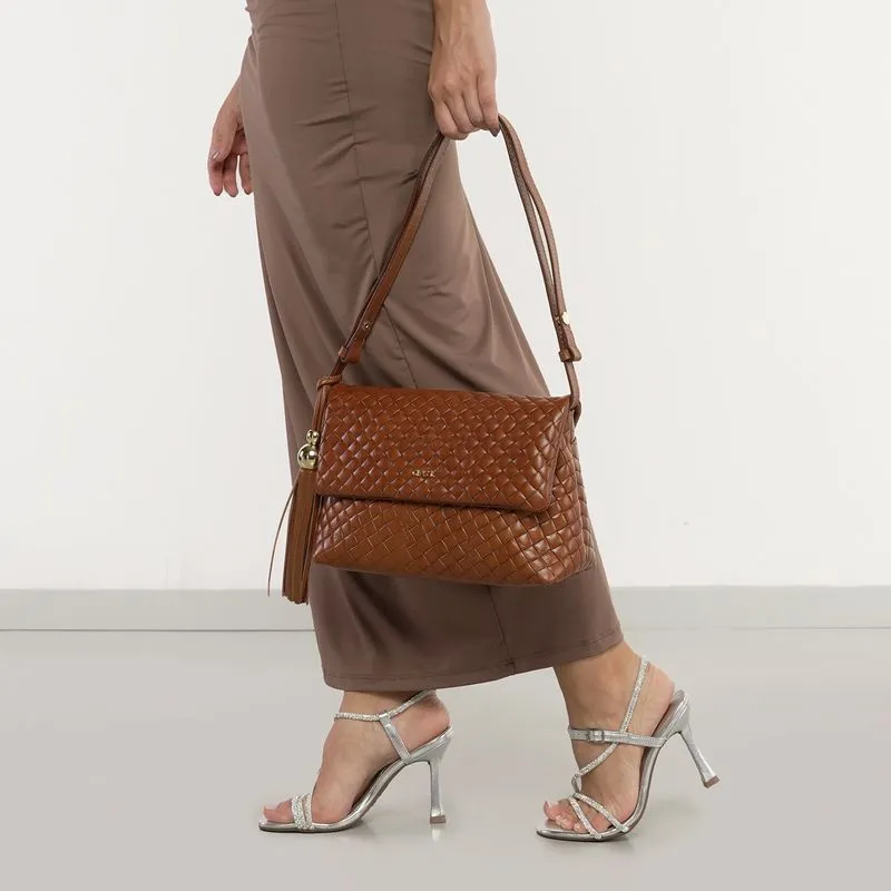 Bolsa Bag Classe Couro Tressê Feminina Marrom UNICO