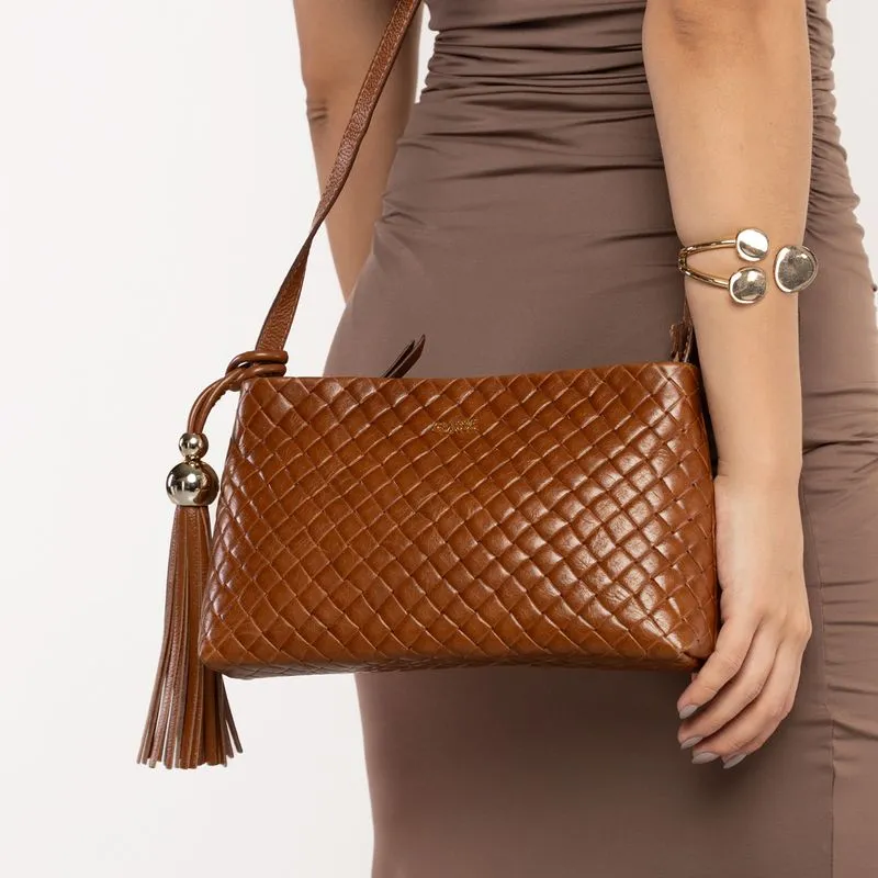 Bolsa Classe Couro Tressê Feminina Marrom UNICO