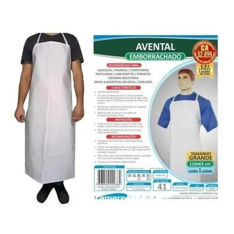 3x Avental Emborrachado Grande 110x63 Cm Lamare Cor Branco