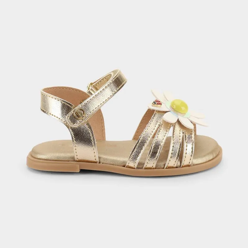 Sandália Infantil Bibi Shine Mini Dourada com Flor 21