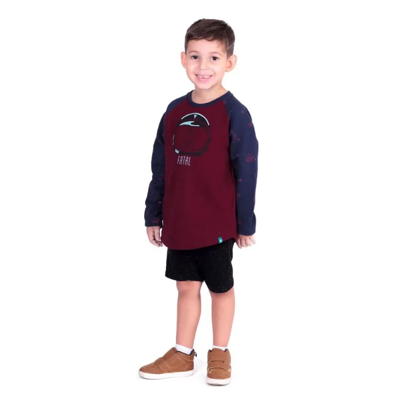 Moletom Fatal Infantil Fechado Raglan Gola Careca Vinho - 8